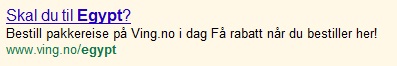 Google AdWords annonse fra Ving