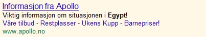 Google AdWords annnonse fra Apollo