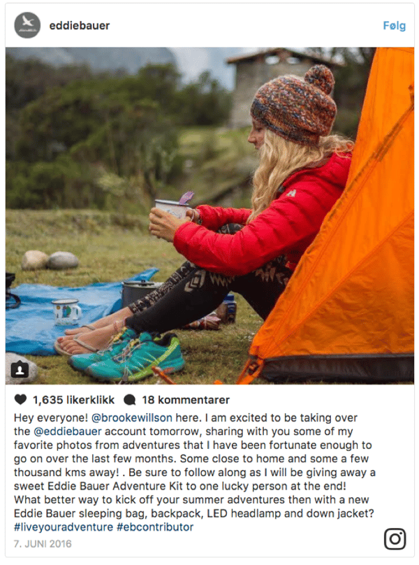 Instagram takeover ved bruk av en influencer eksempel
