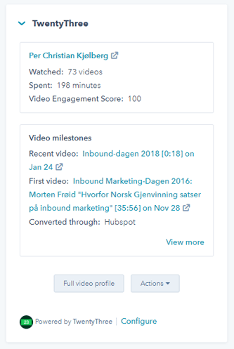 TwentyThree Video kontaktkort