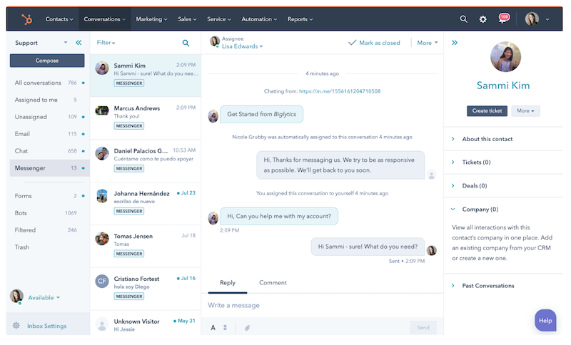hubspot integrasjon med facebook messenger