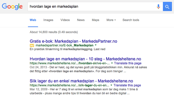 Hvordan lage en markedsplan Google SERP