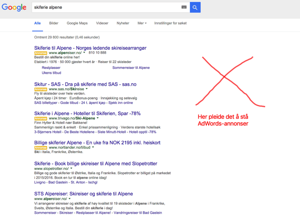 Google fjerner AdWords-annonsene i høyre kolonne
