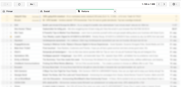Innboks gmail med reklame