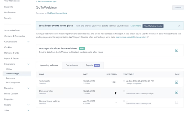 HubSpot GoToWebinar workflow