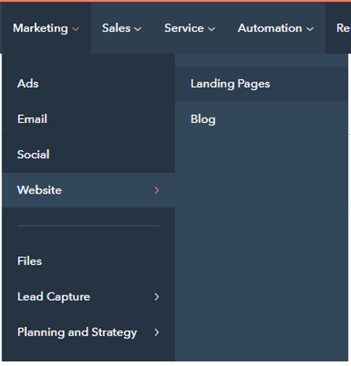 HubSpot Marketing Menu