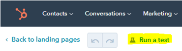 HubSpot landing page run a test