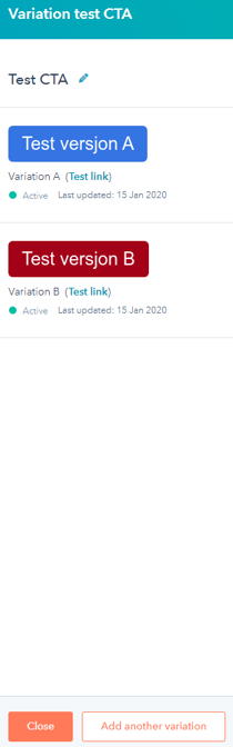 Test CTA versjon oversikt