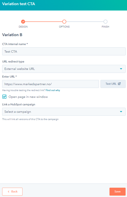 Test versjon B options CTA