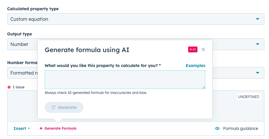 Generate calculated property formulas with AI
