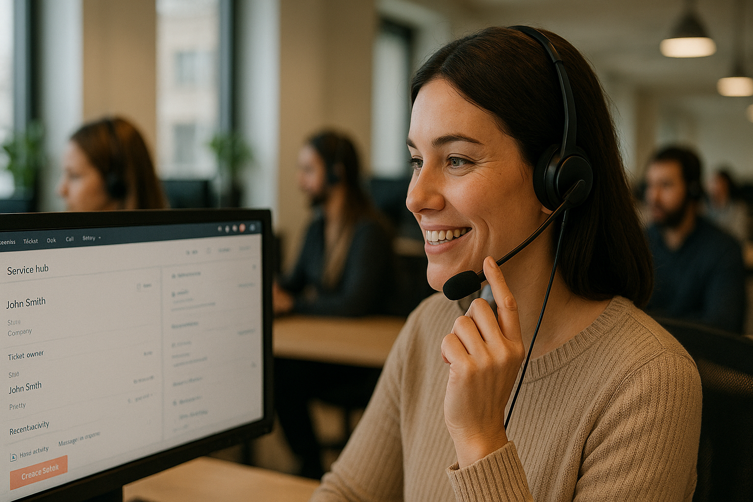 Kundeserviceagent som snakker i telefonen med headset