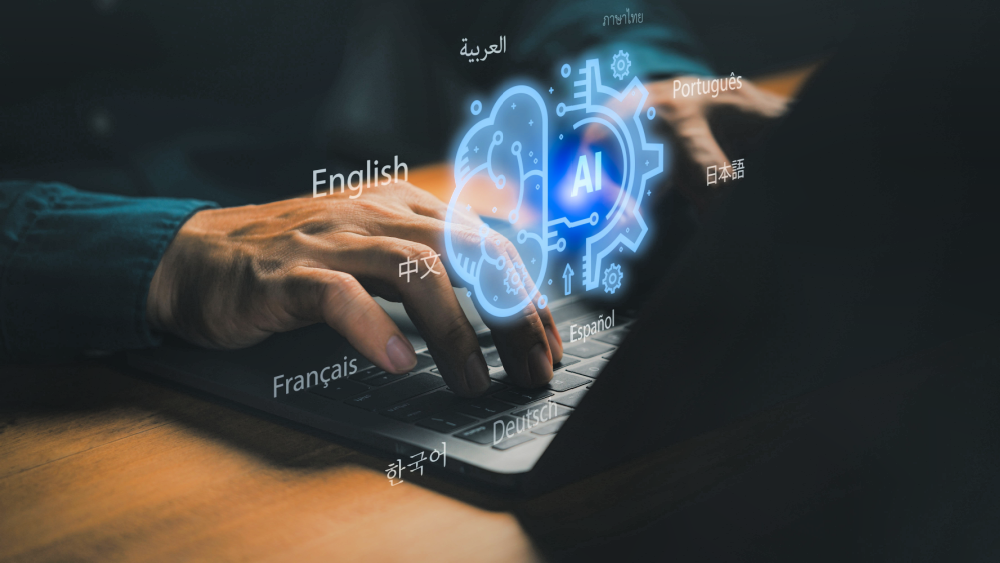 AI-støttet flerspråklig innholdsproduksjon på bærbar PC med språkvalg