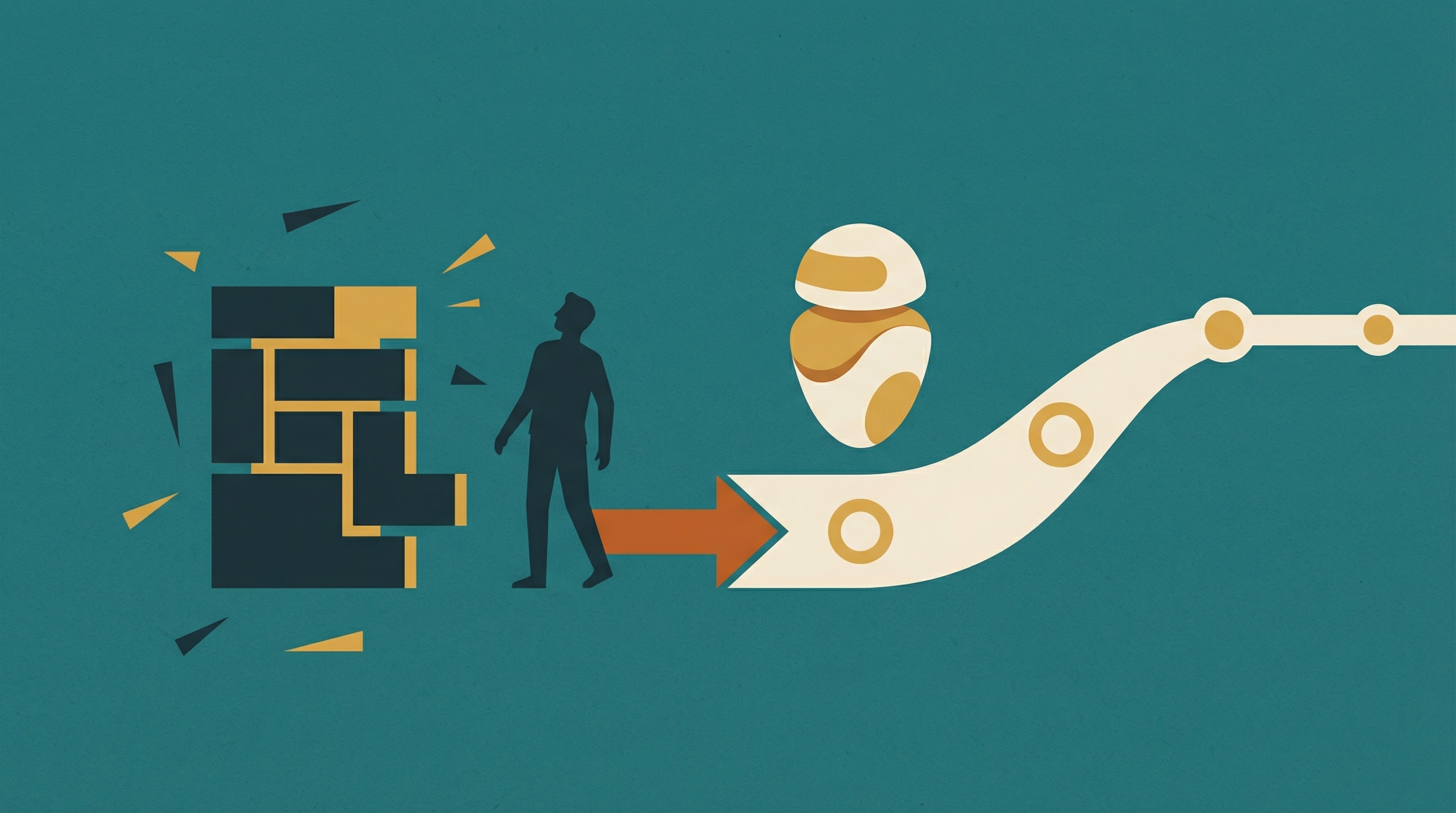 Illustrasjon som viser kontrasten mellom en rigid chatbot og en moderne AI som skaper en smidig kundereise.